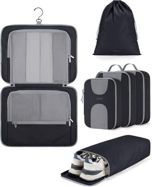 Hanging Compression Packing Cubes, 6 Set Large Suitcase Organizer Bags Set, Cruise Travel Essentials for Women