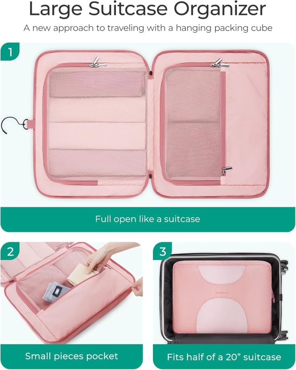 Hanging Compression Packing Cubes, 6 Set Large Suitcase Organizer Bags Set, Cruise Travel Essentials for Women - Image 2