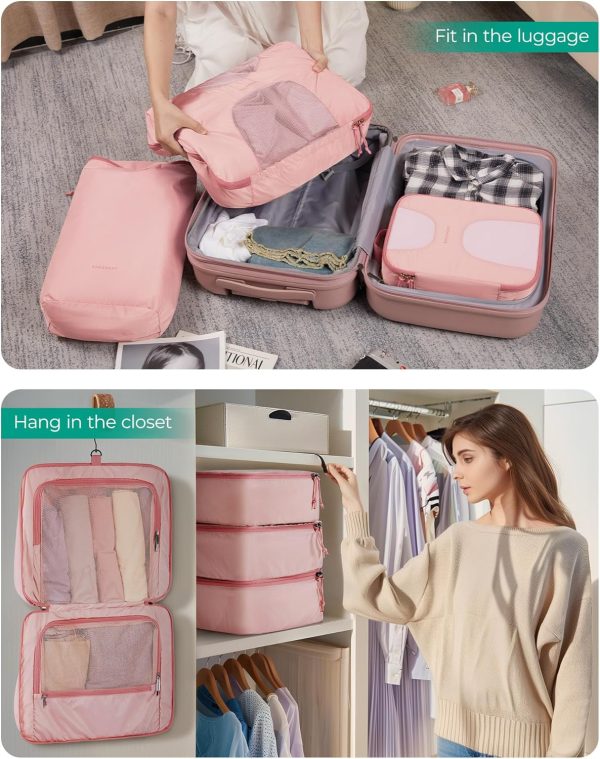 Hanging Compression Packing Cubes, 6 Set Large Suitcase Organizer Bags Set, Cruise Travel Essentials for Women - Image 3