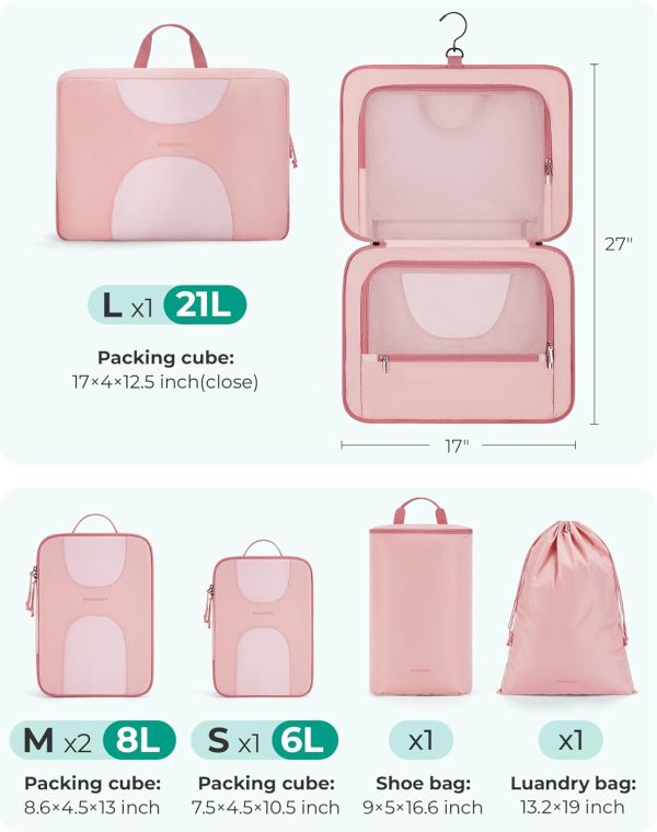 Hanging Compression Packing Cubes, 6 Set Large Suitcase Organizer Bags Set, Cruise Travel Essentials for Women - Image 4