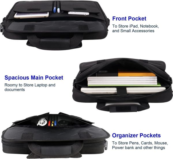 Taygeer Laptop Bag 15.6 Inch, Business Briefcase Gifts for Men Women, Water Resistant Messenger Shoulder Bag with Strap, Premium Office Bag, Carry On Laptop Case for Notebook/Computer/Laptop, Black - Image 2