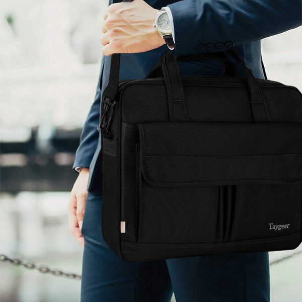 Taygeer Laptop Bag 15.6 Inch, Business Briefcase Gifts for Men Women, Water Resistant Messenger Shoulder Bag with Strap, Premium Office Bag, Carry On Laptop Case for Notebook/Computer/Laptop, Black - Image 8